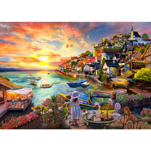 HUADADA Puzzle 1000 Teile, 1000 Teile Puzzle für Erwachsene und Kinder ab 14 Jahren, Impossible Puzzle, Puzzle-Geschenk, Clevere Rätsel, Puzzle Farbenfrohes, Puzzle mit Mädchen am Meer-Motiv von HUADADA