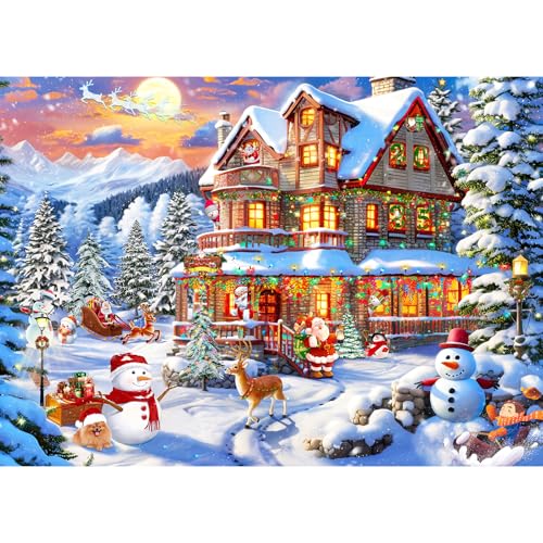 HUADADA Puzzle 1000 Teile, Puzzle Erwachsene, 1000 Teile Puzzle für Erwachsene, Impossible Puzzle, Puzzle-Geschenk, Clevere Rätsel, Puzzle Farbenfrohes, Puzzle mit Frohe Weihnachtsschloss-Motiv von HUADADA