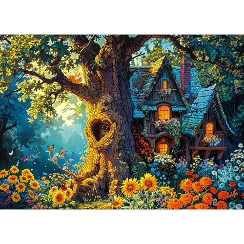 HUADADA Puzzle 1000 Teile, Puzzle Erwachsene, 1000 Teile Puzzle für Erwachsene, Impossible Puzzle, Puzzle-Geschenk, Clevere Rätsel, Puzzle Farbenfrohes, Puzzle mit Wunderbares Baumhaus-Motiv von HUADADA