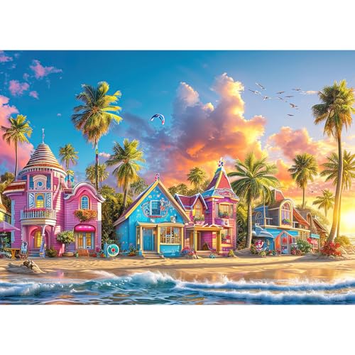 HUADADA Puzzle 1000 Teile, Puzzle Erwachsene, 1000 Teile Puzzle für Erwachsene und Kinder, Impossible Puzzle, Puzzle-Geschenk, Clevere Rätsel, Puzzle Farbenfrohes, Puzzle mit Bunter Hafen-Motiv von HUADADA