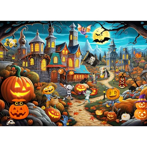 HUADADA Puzzle 1000 Teile, Puzzle Erwachsene, 1000 Teile Puzzle für Erwachsene und Kinder, Impossible Puzzle, Puzzle-Geschenk, Clevere Rätsel, Puzzle Farbenfrohes, Puzzle mit Halloween Village-Motiv von HUADADA