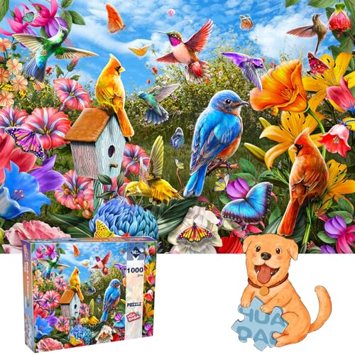 HUADADA Puzzle 1000 Teile, Puzzle Erwachsene, 1000 Teile Puzzle für Erwachsene und Kinder, Impossible Puzzle, Puzzle-Geschenk, Clevere Rätsel, Puzzle Farbenfrohes, Puzzle mit Vögel und Blumen-Motiv von HUADADA