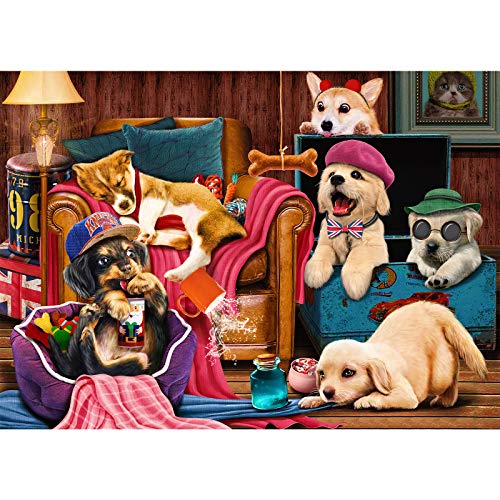 HUADADA Puzzle 1000 Teile, Puzzle für Erwachsene, Impossible Puzzle, Geschicklichkeitsspiel für die ganze Familie,Puzzle Farbenfrohes,Puzzle-Geschenk,Happy Dog von HUADADA