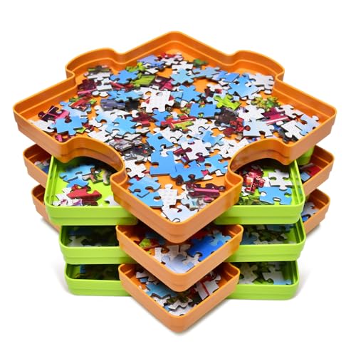 HUADADA Puzzle Sortiertabletts Kunststoff Puzzle Zubehör bis zu 1500 Teile Stapelbare Organisation Tragbarer Sortierhalter 7,5 x 7,5 (6 Stück) von HUADADA