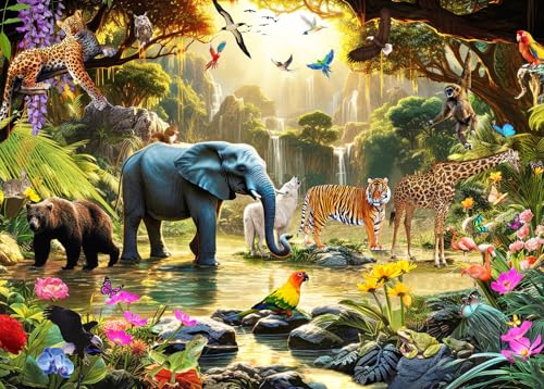 HUADADA Puzzle mit 1000 Teilen für Erwachsene – Abenteuer im Dschungel, 1000-teiliges Puzzle für Erwachsene und Kinder, 1000 Teile, wilde Tiere, einzigartige Form, bestes Geschenk für Erwachsene und von HUADADA