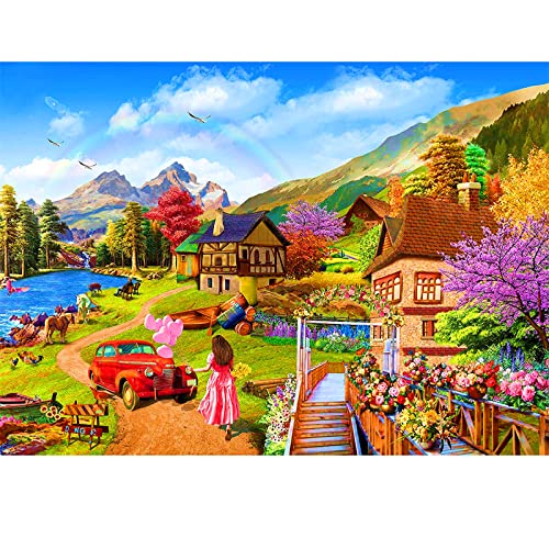 Huadada Puzzle 1000 Teile,Puzzle für Erwachsene Kinder Kunst GemäLde RäTsel Haus am see Fantasy Anspruchsvoll Schwierig Jigsaw Puzzle für Kinder MäDchen Lernspiel Herausforderung Spielzeug von HUADADA