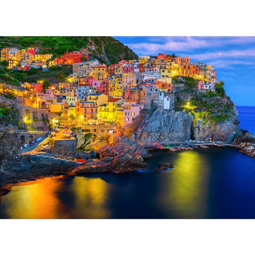 Puzzle 1000 Teile, 1000 Teile Puzzle für Erwachsene und Kinder, Impossible Puzzle, Puzzle-Geschenk, Clevere Rätsel, Puzzle Farbenfrohes (Cinque Terre at Evening) von HUADADA