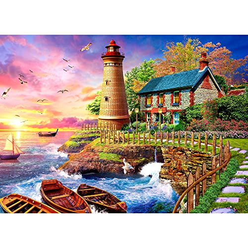 Puzzle 1000 Teile,puzzle Erwachsene, Impossible Puzzle, Geschicklichkeitsspiel für die ganze Familie,Puzzle farbenfrohes Legespiel-Leuchtturm am Meer.Home Dekoration Puzzle. von HUADADA