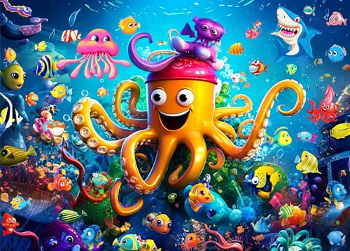 Puzzle 1000 Teile,Puzzle für Erwachsene, Impossible Puzzle,Puzzle farbenfrohes Legespiel-Ozean Oktopus-Puzzle Geschenke von HUADADA