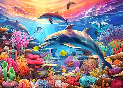 Puzzle 500 Teile für Erwachsene,Puzzle klassisches Lernspiel-Bunte Delfine-Wunderschönes Dekoration Geschenke Puzzle 500 Teile für Erwachsene,Puzzle klassisches Lernspiel-Bunte Delfine-Wunderschönes Dekoration Geschenke von HUADADA