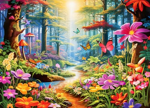 Puzzle für Erwachsene, 1000-teiliges Puzzle für Erwachsene, 1000 Teile, 1000 Teile, bunte Wälder, exotische Blumen und Pflanzen von HUADADA