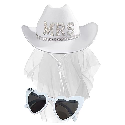 HUAJINGKEJI Cowboyhut, BrideToBe-Hut, Sonnenbrille, Kostüm-Set für Hochzeit, Westernhut, Brillen, Erwachsenenkostüm, Zubehör, 2 Stück von HUAJINGKEJI