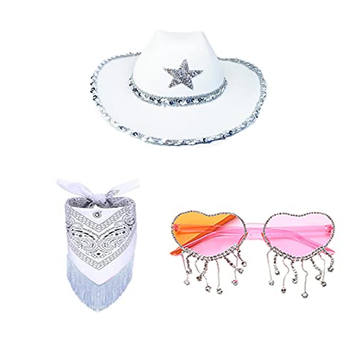 HUAJINGKEJI Cowboyhut, Cowboyhut, Brille, BandanaSet, Junggesellinnenabschied, Bandana, Brautparty, Hut, Junggesellinnenabschied, Cowgirl-Brille, Brautparty von HUAJINGKEJI