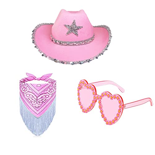 HUAJINGKEJI Cowboyhut, Cowboyhut, Brille, BandanaSet, Junggesellinnenabschied, Bandana, Brautparty, Hut, Junggesellinnenabschied, Cowgirl-Brille, Brautparty von HUAJINGKEJI