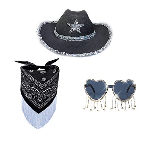 HUAJINGKEJI Cowboyhut, Cowboyhut, Brille, BandanaSet, Junggesellinnenabschied, Bandana, Brautparty, Hut, Junggesellinnenabschied, Cowgirl-Brille, Brautparty von HUAJINGKEJI