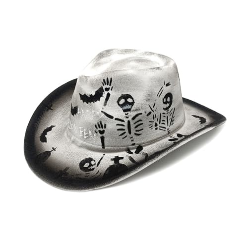 HUAJINGKEJI Cowboyhut, Halloween-Totenkopf-Hut und stilvolle Kopfbedeckung für Maskerade, modisches und auffälliges Accessoire von HUAJINGKEJI