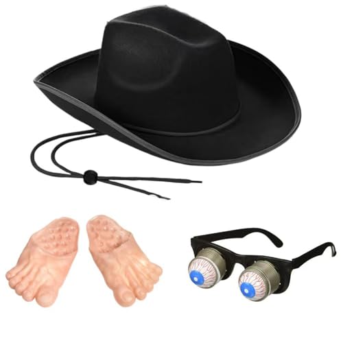 HUAJINGKEJI Cowboyhut, Spoof-Kostüm-Set, Western-Kostüm, breite Krempe, Poppingout-Augapfel für Erwachsene, AprilFools, Party-Outfit, 3-teilig von HUAJINGKEJI