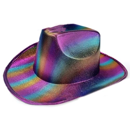 HUAJINGKEJI Cowboyhut, Urlaubshüte, glitzernder Panamahut, Regenbogenfarbe, für Mädchen, Teenager, Hüte für Karneval, Musikfestival von HUAJINGKEJI