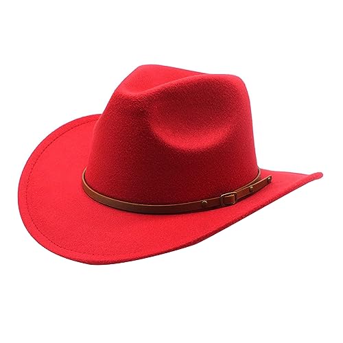 HUAJINGKEJI Cowboyhut, Wollfilzhut für Erwachsene mit Schnalle, Gürtel, Mode, Karneval, Party, Kostüm, Damen, Herren, Halloween, Partyzubehör von HUAJINGKEJI