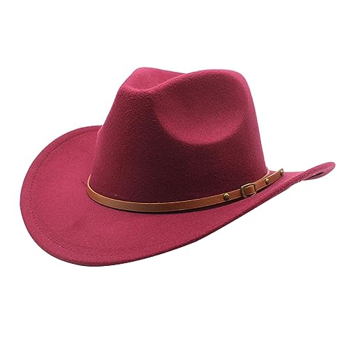 HUAJINGKEJI Cowboyhut, Wollfilzhut für Erwachsene mit Schnalle, Gürtel, Mode, Karneval, Party, Kostüm, Damen, Herren, Halloween, Partyzubehör von HUAJINGKEJI