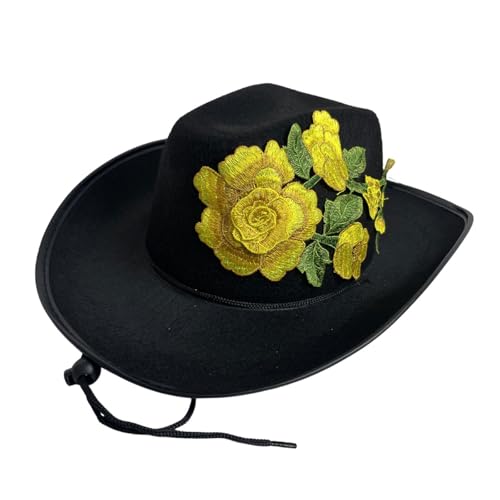 HUAJINGKEJI Cowboyhut, bestickter Blumen-Zylinder für Junggesellinnenabschied, Unisex, breite Krempe, Halloween-Hut, Festival, Requisiten, Kostüm-Zubehör von HUAJINGKEJI