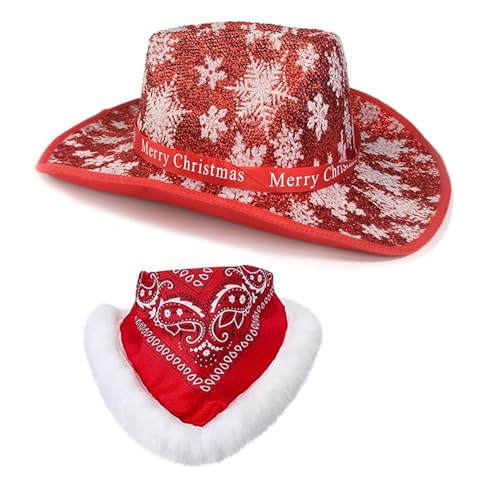 HUAJINGKEJI Cowboyhut, stilvoller Schal, Bandana-Set für Weihnachten, Party, Foto-Requisiten mit schöner weißer Krempe von HUAJINGKEJI