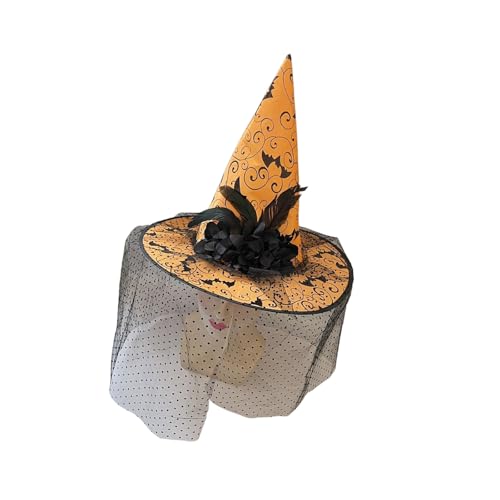 HUAJINGKEJI Einzigartiger Hexenhut für Halloween-Kostümpartys, breite Krempe und Blumenverzierungen, Zauberer HUAJINGKEJI Einzigartiger Hexenhut für Halloween-Kostümpartys, breite Krempe und Blumenverzierungen, Zauberer von HUAJINGKEJI