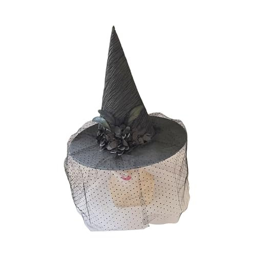 HUAJINGKEJI Einzigartiger Hexenhut für Halloween-Kostümpartys, breite Krempe und Blumenverzierungen, Zauberer HUAJINGKEJI Einzigartiger Hexenhut für Halloween-Kostümpartys, breite Krempe und Blumenverzierungen, Zauberer von HUAJINGKEJI