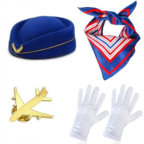 HUAJINGKEJI Flugbegleiter Hut Set Stewardesses Baskenmützen Hut Retro Fluggesellschaft Hut Uniform Zubehör für Cosplay und Kostümpartys von HUAJINGKEJI