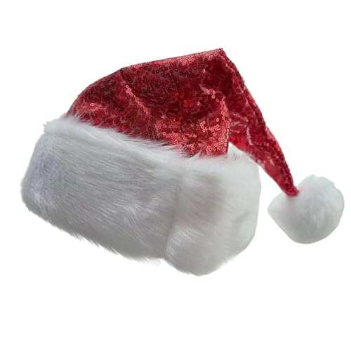 HUAJINGKEJI Funkelnde Pailletten Weihnachtsmann Kostüm Hut Pailletten Weihnachten Party Hut Weihnachtsdeko Hut für Damen Herren Weihnachtsfeier von HUAJINGKEJI