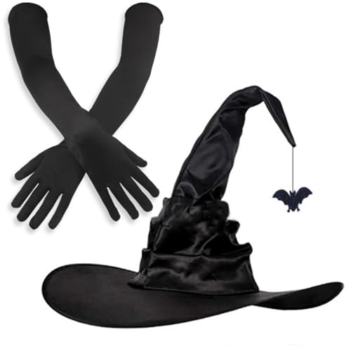 HUAJINGKEJI Halloween Hexenhut und Handschuhe Set Cosplay Hut Thema Party Hut Cosplay Zubehör von HUAJINGKEJI