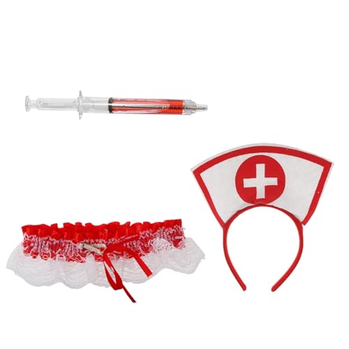 HUAJINGKEJI Halloween-Kostüm-Set, Cosplay, Krankenschwester, Stirnband, Stift, Stethoskop, Oberschenkelkette, Erwachsenenkostüm, Halloween-Zubehör von HUAJINGKEJI