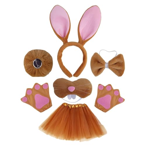 HUAJINGKEJI Hasen-Kostüm-Set, Ohren, Schwanz, Fliege, Handschuh, Tutus, Tier-Kostüm, Zubehör für Kinder, Halloween, Cosplays, Requisiten von HUAJINGKEJI