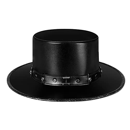 HUAJINGKEJI Steampunk Doktorhut aus PU-Leder, schwarz, flache Oberseite, für Halloween, Cosplay, Kostüm-Requisiten von HUAJINGKEJI