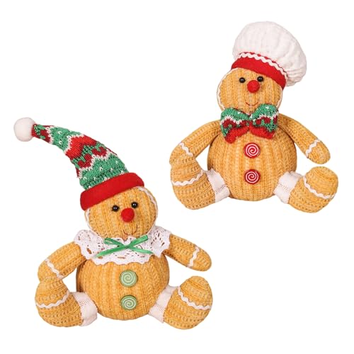 HUAJINGKEJI Weihnachtsfigur, Lebkuchenmotiv, gehäkelt, Weihnachtsfigur, Dekoration für Weihnachtsfeier, Tafelaufsätze, 2 Stück von HUAJINGKEJI