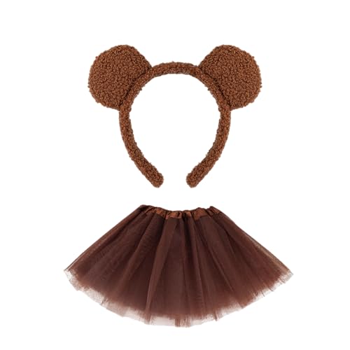 HUANGANG 2/3-teiliges Kinder-Bär-Kostüm-Set, Bärenohren, Stirnbänder, Schwanz, Tutus, Rock, Tier-Kostüme, Cosplay, für Halloween, Weihnachten, Party von HUANGANG