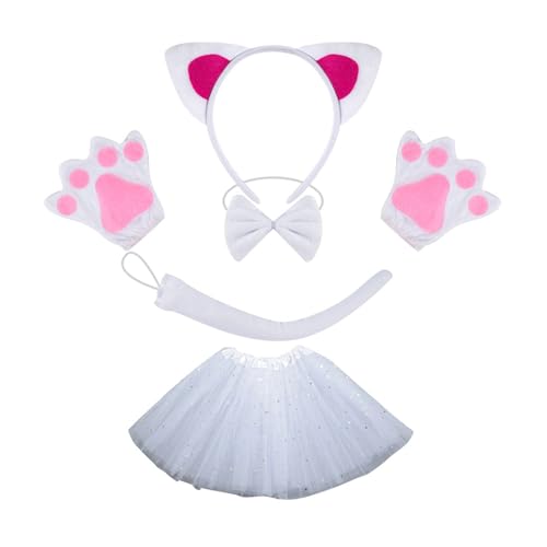 HUANGANG Katzenkostüm-Set enthält Katzenschwanz, Stirnband, Fliege, Handschuh, Rock, Halloween, Catgirl, Outfit für Kinder, Frauen, Cosplay von HUANGANG