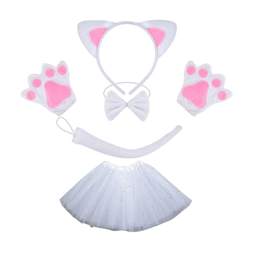 HUANGANG Katzenkostüm-Set enthält Katzenschwanz, Stirnband, Fliege, Handschuh, Rock, Halloween, Catgirl, Outfit für Kinder, Frauen, Cosplay von HUANGANG