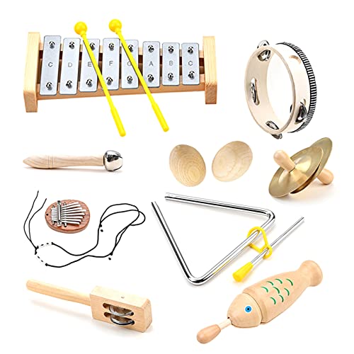 9 Stück Kinder Percussion Musikspielzeug Orff Percussion Natürliche Holz Percussion Instrumente Musikspielzeug für Jungen Mädchen von HUANGENG