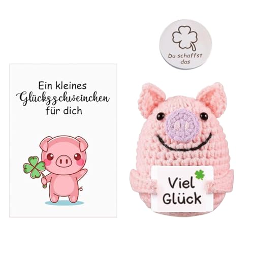 HUANGING Handgewebte Schweinchen-Häkelfigur, weiche Haptik, Tischdekoration, mit positiver Karte für Schlafzimmer und Büro von HUANGING