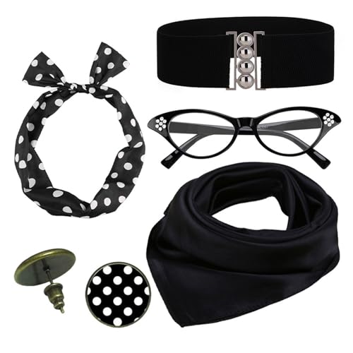 HUANIZI Retro Party Zubehör Punkt Schal Ohrstecker für Brille Stirnband Set Halloween Karneval Party Cosplay Earr von HUANIZI