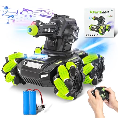 HUAQIN Ferngesteuertes Auto, ferngesteuerter Panzer, 4WD RC Panzer 2,4 GHz mit LED-Licht, Musik, 360 ° drehbar, Spielzeug-Geschenk, ferngesteuertes Auto für Kinder ab 8 Jahren (grün) von HUAQIN