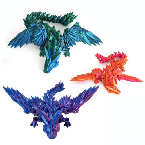 HUAWELL 3 Stück 3D-gedruckter Drache mit Flügel, voll beweglicher fliegender Flügel, Drachenspielzeug, Heimbüro, Ostergeschenk für Drachenliebhaber, Zuhause, Schule, Büro, Dekoration, Sammlerstücke, von HUAWELL