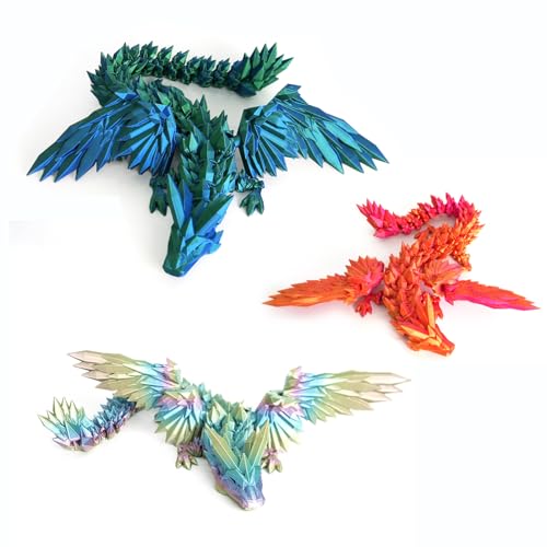 HUAWELL 3D-gedruckter Drache mit Flügel, beweglicher fliegender Flügel, Drachenspielzeug, Heimbüro, Ostergeschenk für Drachenliebhaber, Zuhause/Schule (45 cm) von HUAWELL