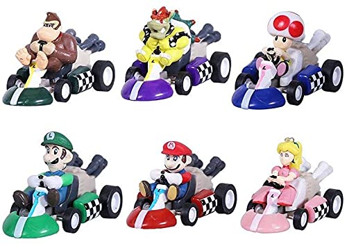 HUAWELL Supe Mari Bs Kart Pull Back Cars Motorrad Luigi Yoshi Kröte Prinzessin Pfirsich Esel Kong 6,3 cm für Kinder + Geschenk (6 Stück) von HUAWELL