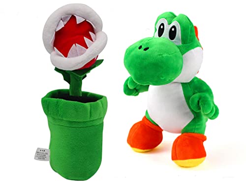 Super-Mario-Plüschtier, weiches Plüschtier, Stofftier, Puppe, Blume: 26 cm und Yoshi Plüsch, 20 cm, 2 Stück von HUAWELL