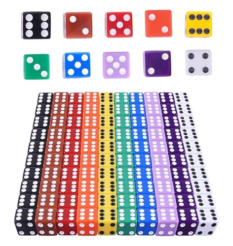 HUAZIZ 100 Stück Würfel Bunt Set 6 Seitig 10 Farben, Würfel 12mm Bunt Würfel, Farben Würfel Set, Quadratischer Ecke von HUAZIZ