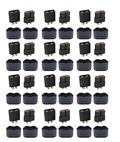 HUAZIZ 12Paar XT60 Batterie Anschlüsse, XT60 Männlich Weiblich Stecker Buchse, XT60H Mantelgehäuse Stecker für RC-Modell und mehr (12 Stück XT60H Stecker + 12 Stück XT60H Buchse+24 Stück XT60H Sheath) von HUAZIZ