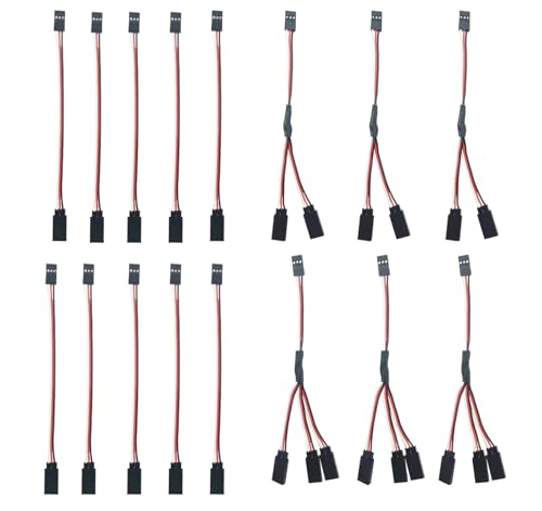 HUAZIZ 16 Stück RC Servo Extension Cable,Stecker zu Buchse 3-poliges Servo-Verlängerungskabel,RC Servo Y Kabel Modell,Futaba Kabel Verlängerung,JR Plug Extension(15cm, 1 to 2 und 1 to 3) von HUAZIZ