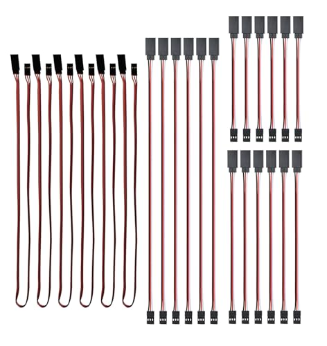 HUAZIZ 24 Stück RC Servo Extension Cable, 4 Größen 10CM/15CM/30CM/50CM Stecker zu Buchse 3-poliges Servo-Verlängerungskabel für Futaba JR Servo Extension Anschluss von HUAZIZ